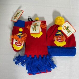 VTG Cynthia McKinney Harlequin Clown Beanie Scarf Mittens Set Toddler 1-2 NWT